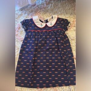 Navy Blue Floral Dress with White Collar